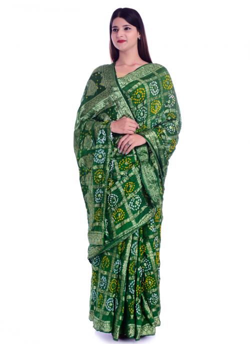 Green Banarasi Silk Party Wear Printed Work Saree
