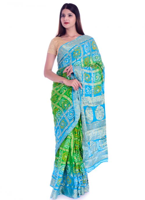 Green Banarasi Silk Party Wear Printed Work Saree