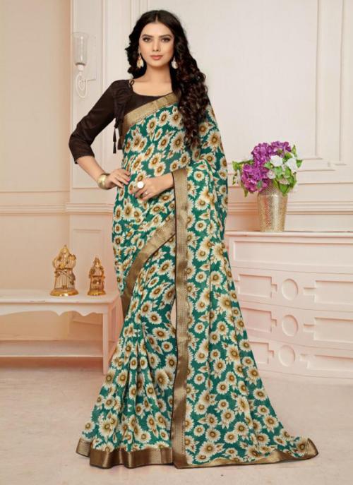 Green Banarasi Silk Regular Wear Printed Work Saree