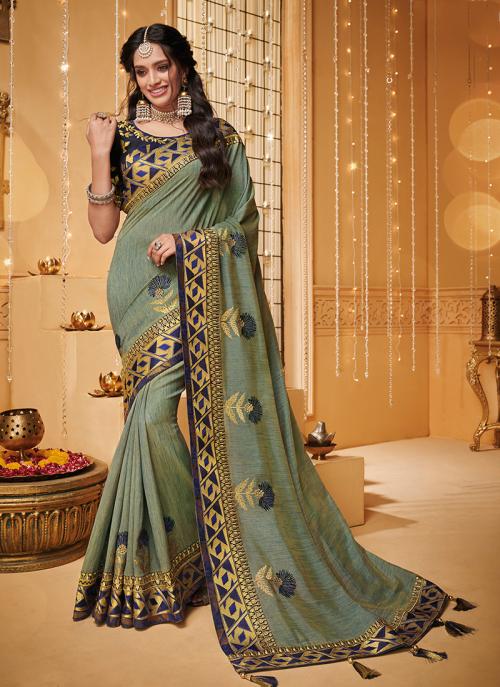 Buy Latest Designer Green Silk Wedding Wear Border Work Saree Online From Wholesale Salwar,Aqua Design Innovations