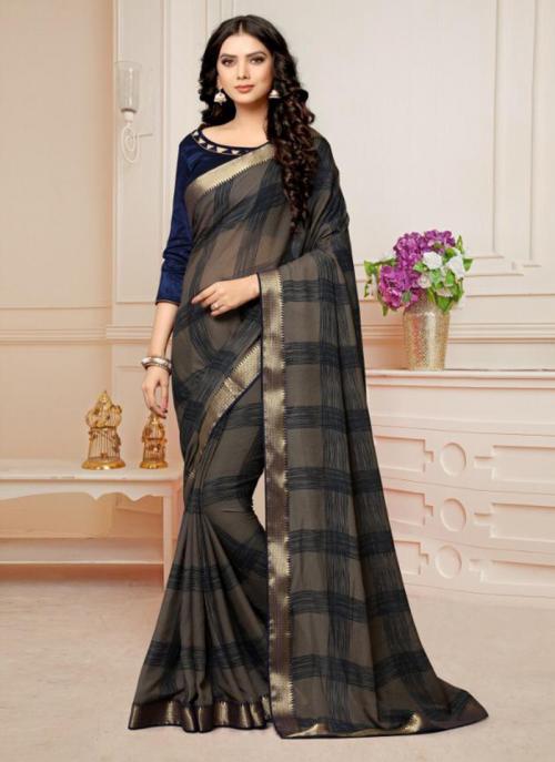 Grey Banarasi Silk Regular Wear Lace Work Saree