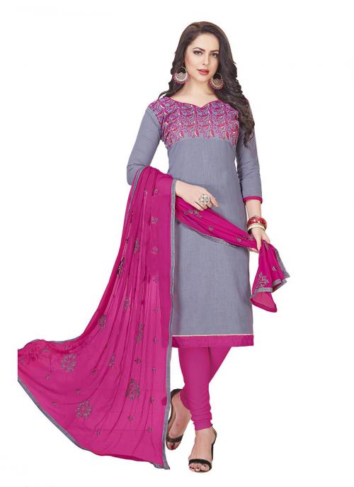 Grey South Cotton Casual Wear Embroidery Work Churidar Style