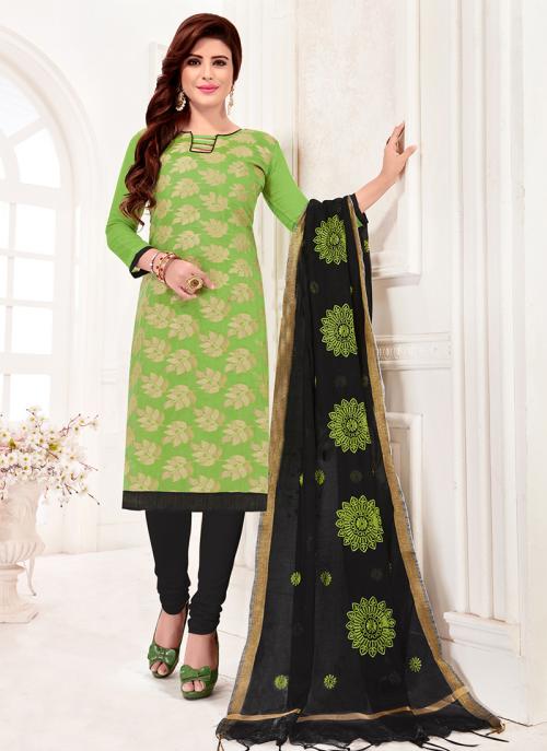 Light Green Banarasi Jacquard Daily Wear Fancy Work Churidar Suit