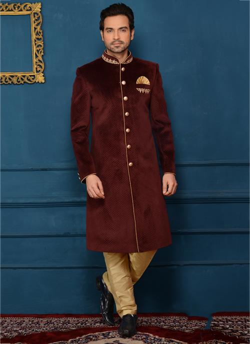 Buy Buy Indian Wedding Wear Maroon Velvet Embroidery Work