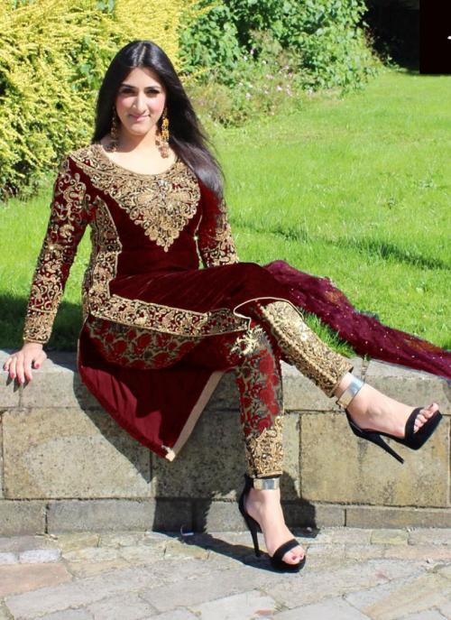 maroon velvet salwar suit