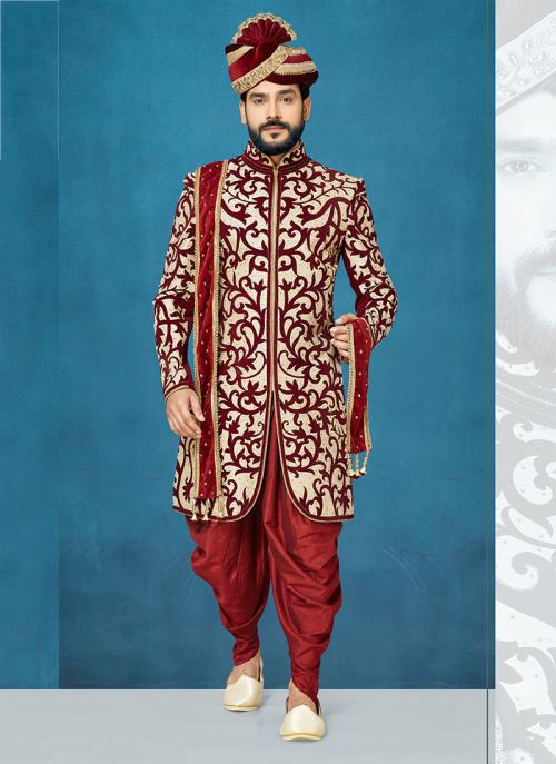maroon wedding sherwani
