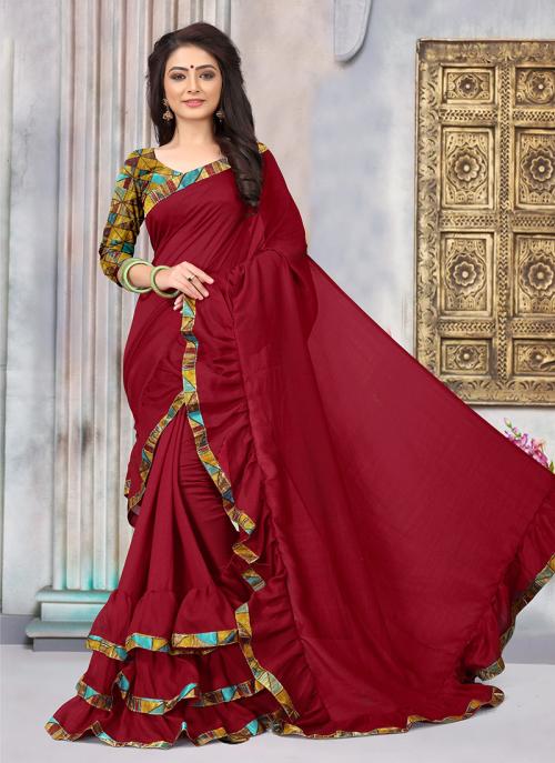Maroon Vichitra Silk Daily Wear Lace Work Saree