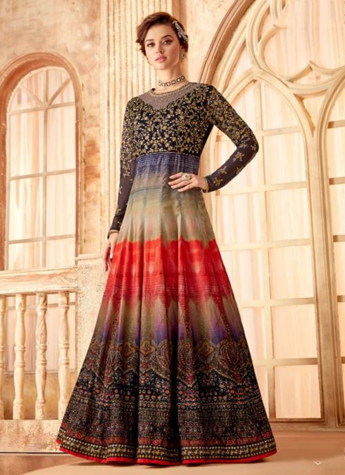 Multi Color Velvet Wedding Wear Embroidery Work Anarkali Suit