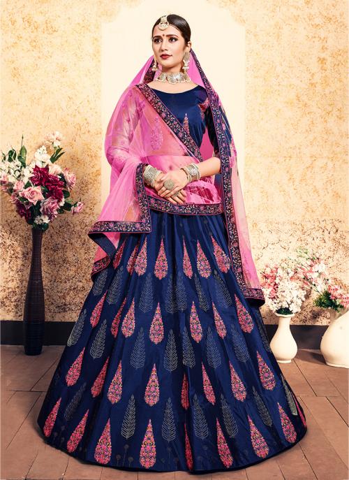 blue reception lehenga