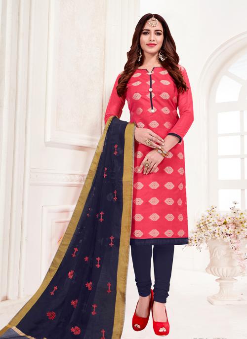 Pink Banarasi Jacquard Daily Wear Fancy Work Churidar Suit