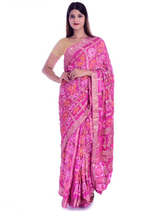 Pink Banarasi Silk Party Wear Printed Work Saree