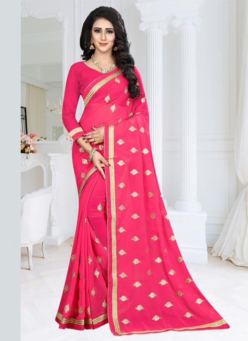 Pink Georgette Daily Wear Embroidery Work Saree