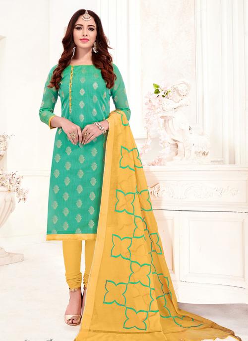 Pista Green Banarasi Jacquard Daily Wear Fancy Work Churidar Suit