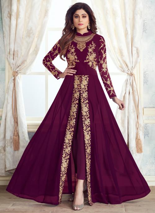 Latest Designer Purple Georgette Embroidery Work Anarkali Suit