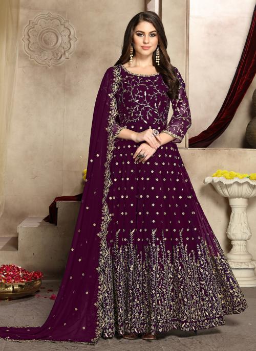 Wedding Special Purple Georgette Embroidery Work Anarkali Suit