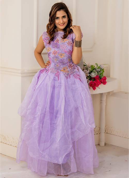 purple net gown