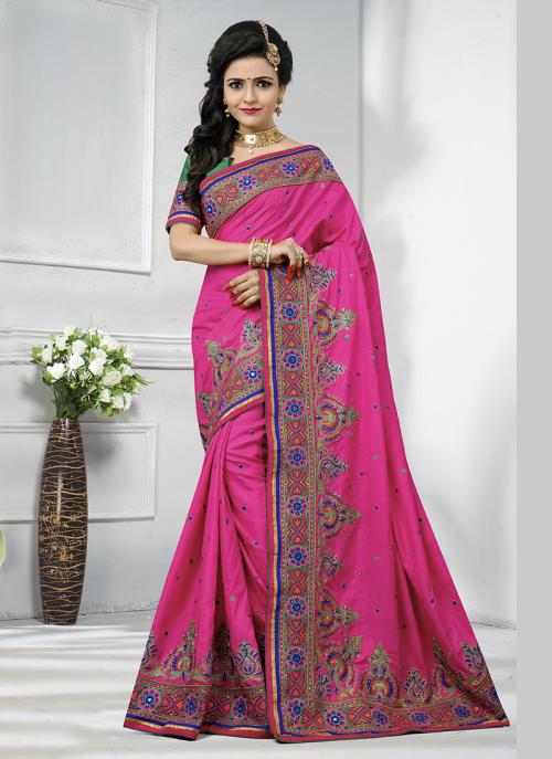 Rani Silk Wedding Wear Thread Work Saree
