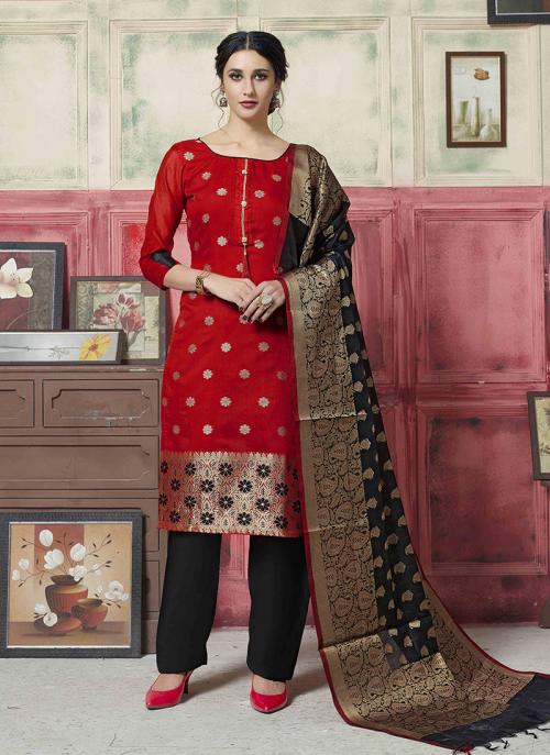 red banarsi suit