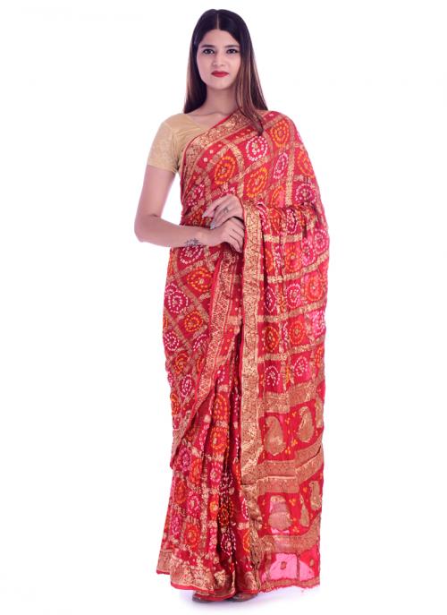 Red Banarasi Silk Party Wear Printed Work Saree