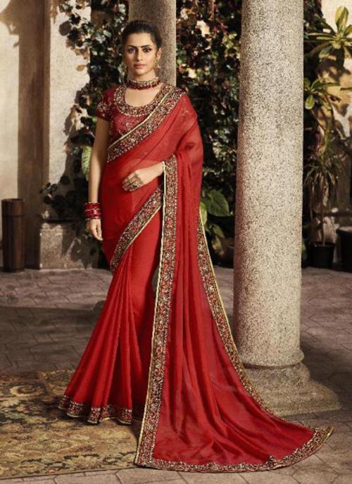 red georgette sarees party wear