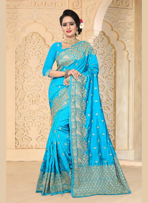 sky blue wedding saree