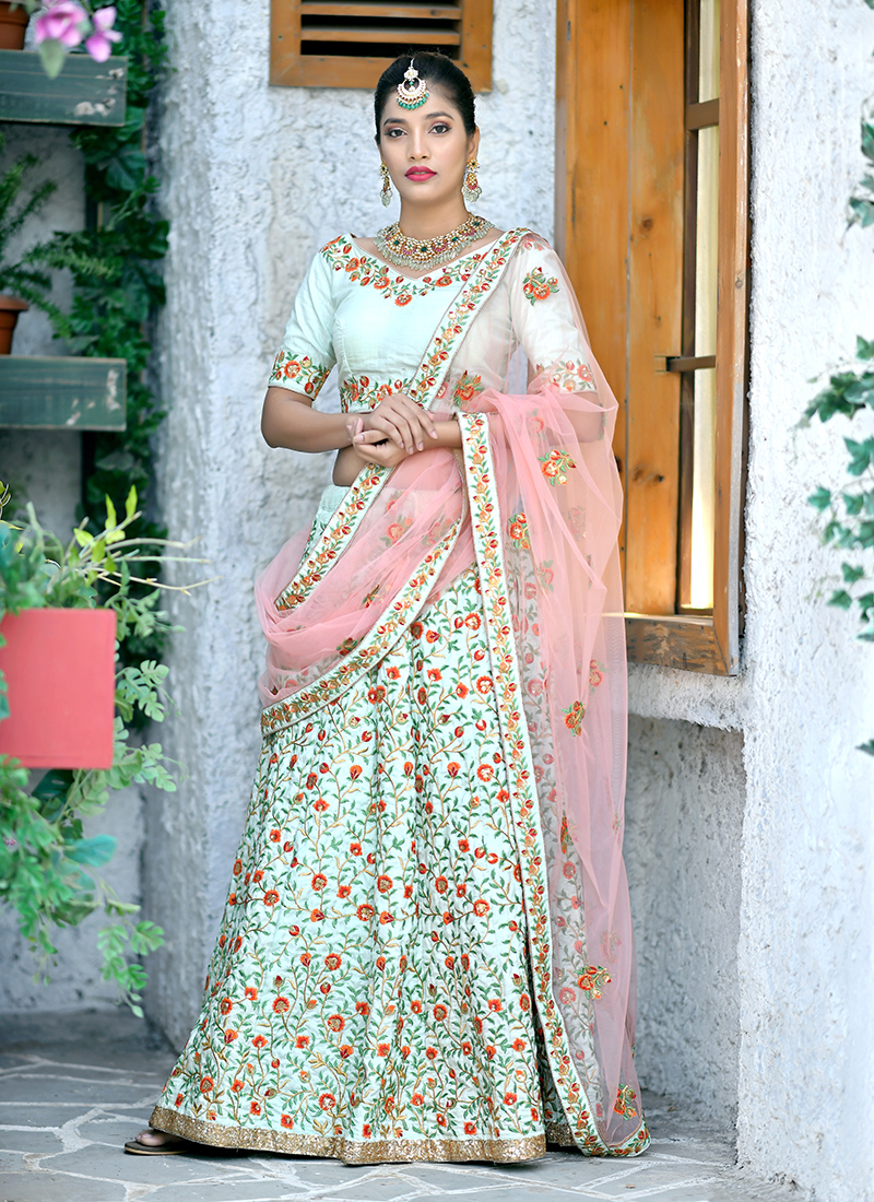 Buy Online Pista Green Designer Net Lehenga Choli From Rabina Baksh