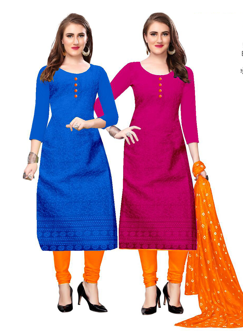 Buy Rani And Blue Cotton Daily Wear Chikan Work Two Top Churidar Style  Online From Wholesale Salwar.