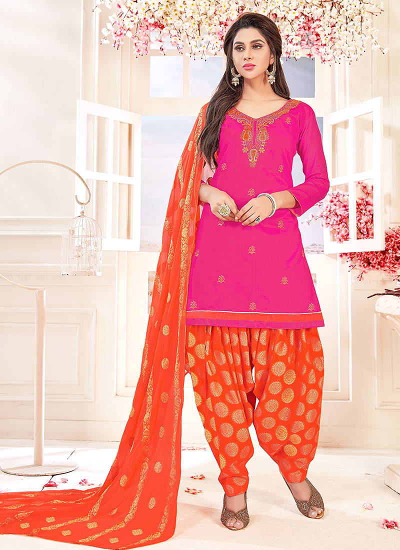 Buy Readymade Rani Glace Cotton Daily Wear Embroidery Work Patiala Suit  Online From Wholesale Salwar.