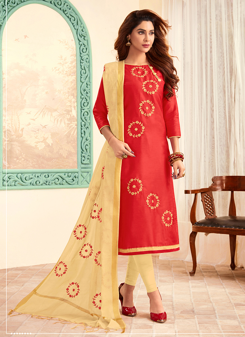 Daily wear embroidery work new fancy cotton churidar suits collection Daily wear embroidery work new fancy cotton churidar suits collection