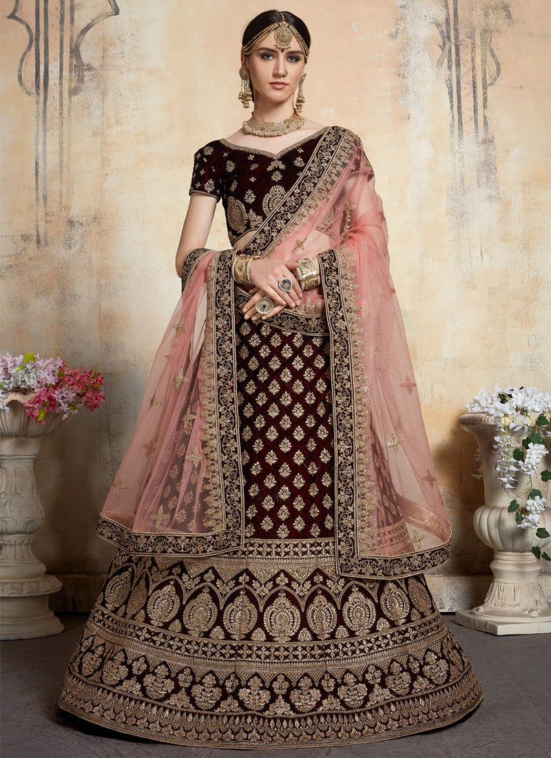 New Designer Velvet Thread And Dori Work Lehenga Cholis Collection Catalog